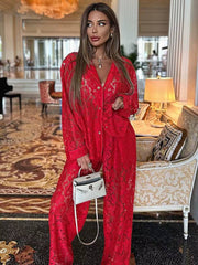 Casual Long Sleeve Button Shirts And High Waist Straight Trousers 2 Piece Set