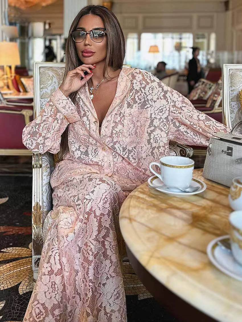 Casual Long Sleeve Button Shirts And High Waist Straight Trousers 2 Piece Set