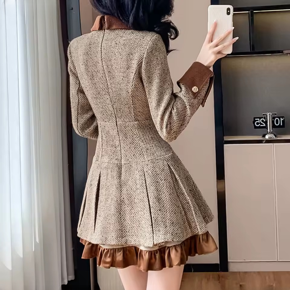 Casual Long Sleeve Single Breasted Solid Patchwork Short Party Tight Dress