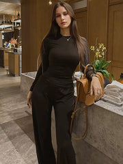 Casual Long Sleeve Top And Wide Leg Pants Lounge Set