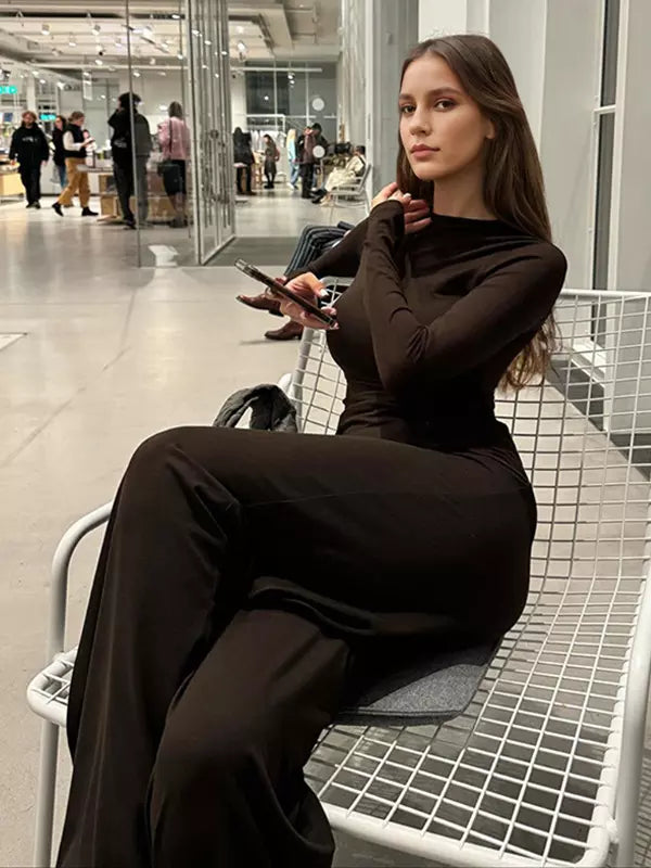 Casual Long Sleeve Top And Wide Leg Pants Lounge Set