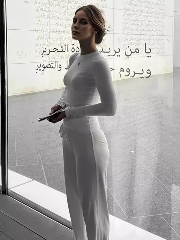 Casual Long Sleeve Top And Wide Leg Pants Lounge Set