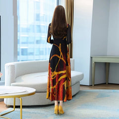 Casual Long Sleeve V Neck Chiffon Dress