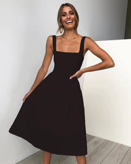 Casual Long Sleeveless Straps Solid Casual Dress