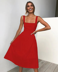 Casual Long Sleeveless Straps Solid Casual Dress
