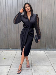 Casual Long Sleeves Cut Out Birthday Bodycon Midi Dress