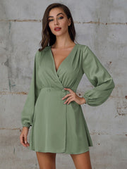 Casual Solid Color Long Sleeves Flared Midi Tunic Dress