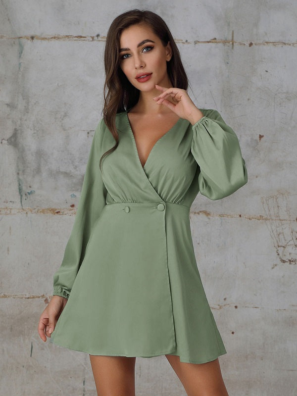 Casual Solid Color Long Sleeves Flared Midi Tunic Dress
