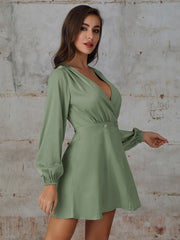 Casual Solid Color Long Sleeves Flared Midi Tunic Dress