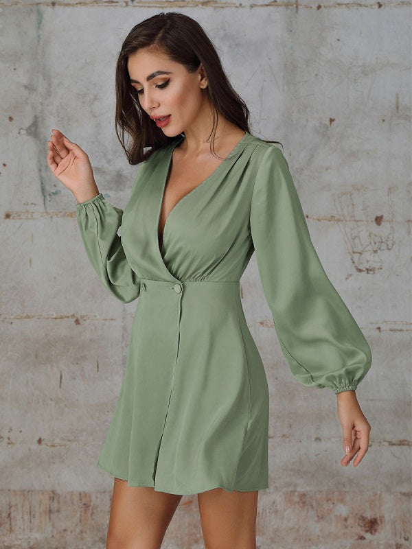 Casual Solid Color Long Sleeves Flared Midi Tunic Dress