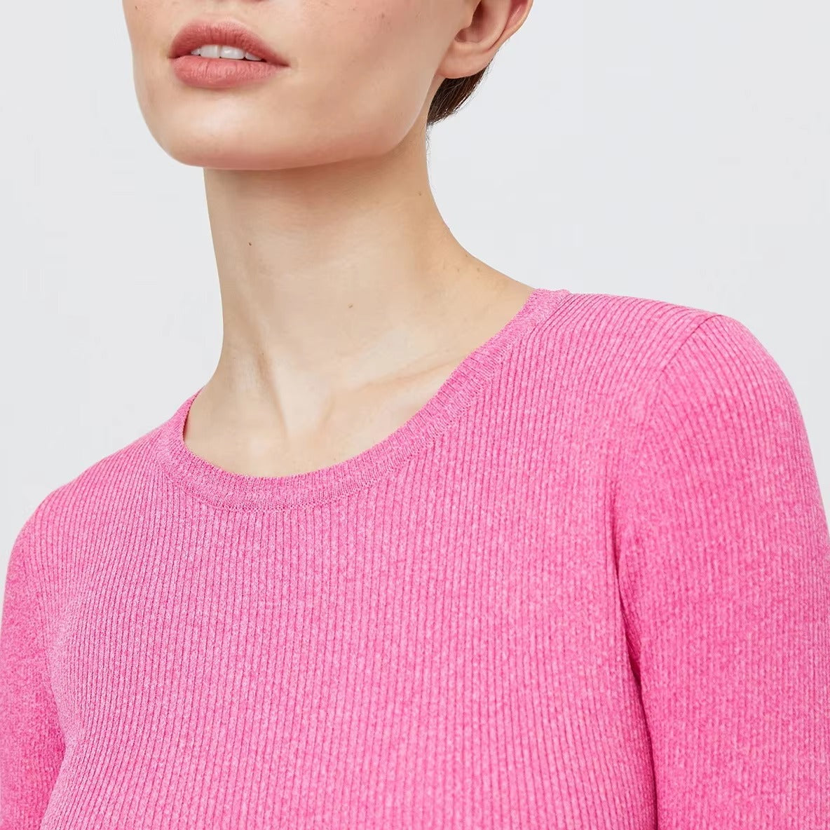 Casual Long Sleeves Low-slit Jewel Neck Knitted Midi Dress