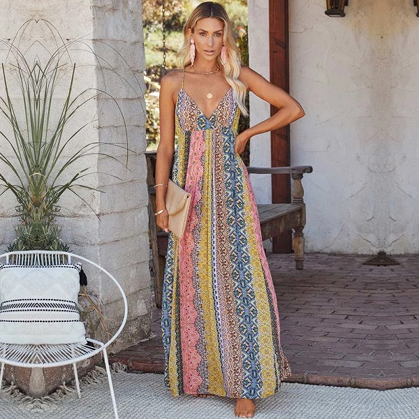 Casual Long V-neck Print Dress
