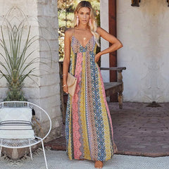 Casual Long V-neck Print Dress