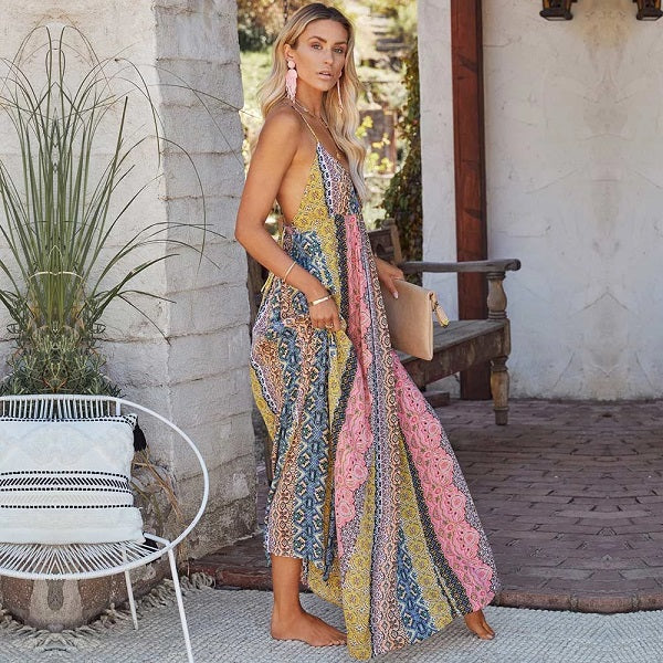 Casual Long V-neck Print Dress