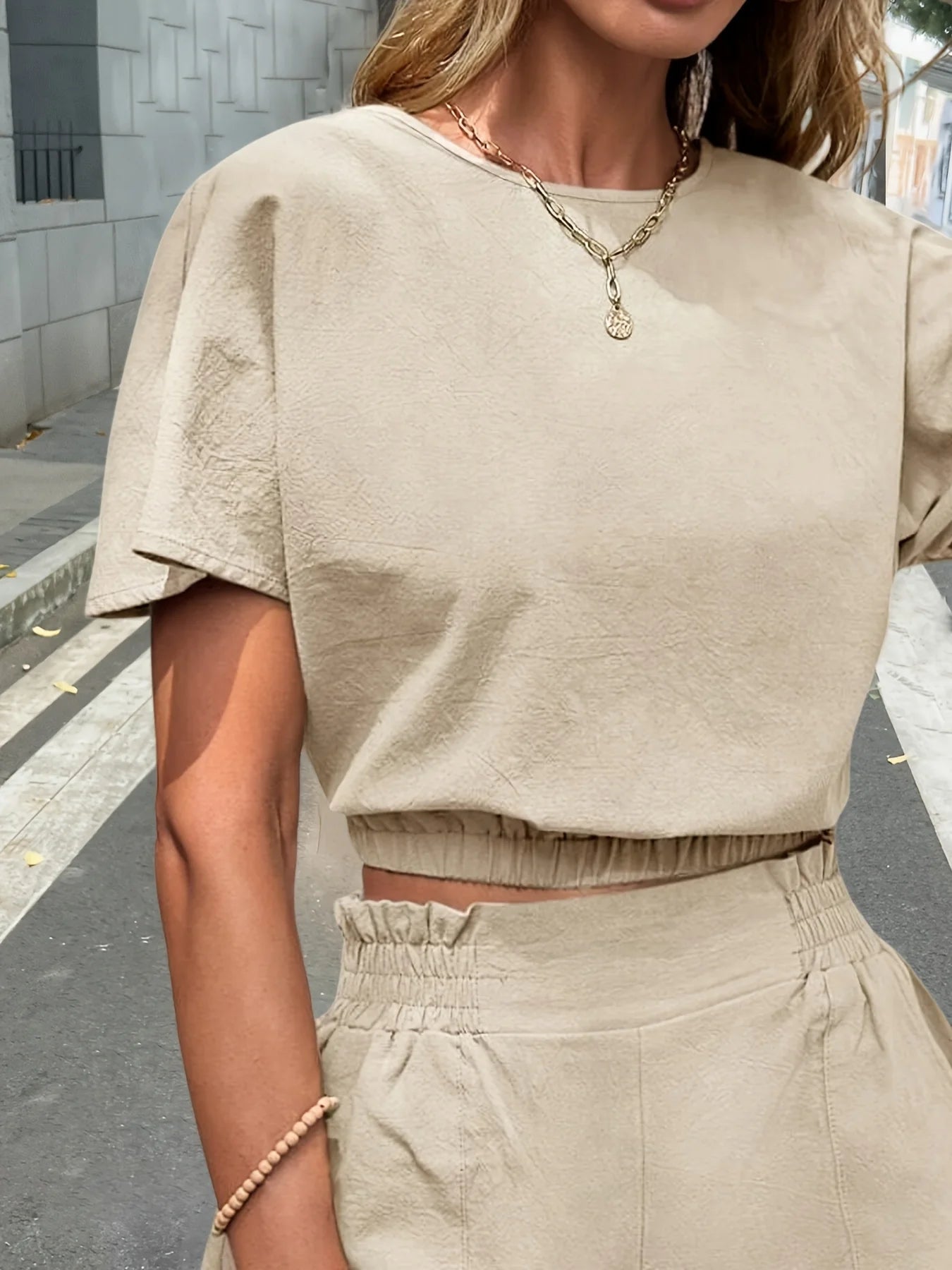 Casual Loose Comfortable Round Neck Elastic Waist Shorts Top Trouser Playsuit