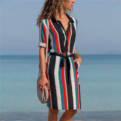 Casual Loose Long Sleeve Stripe Print Shirt Dress