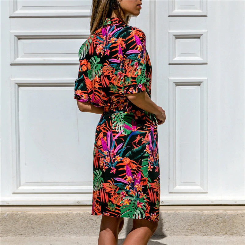 Casual Loose Long Sleeve Stripe Print Shirt Dress