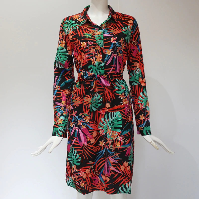 Casual Loose Long Sleeve Stripe Print Shirt Dress