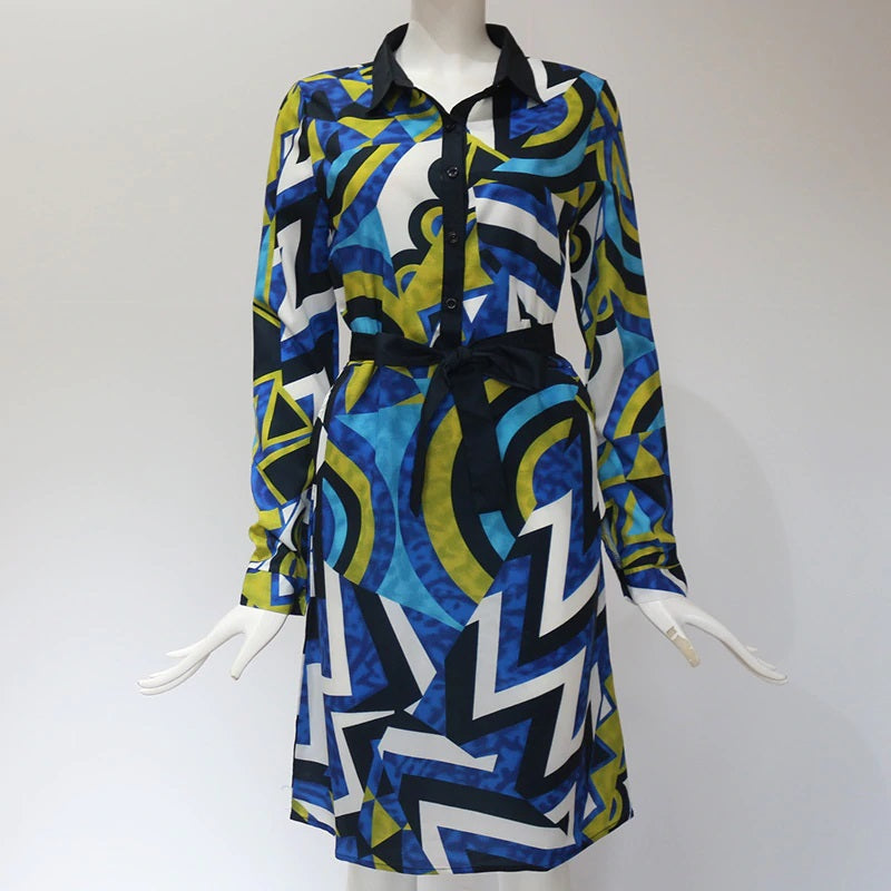 Casual Loose Long Sleeve Stripe Print Shirt Dress