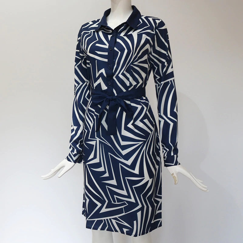 Casual Loose Long Sleeve Stripe Print Shirt Dress