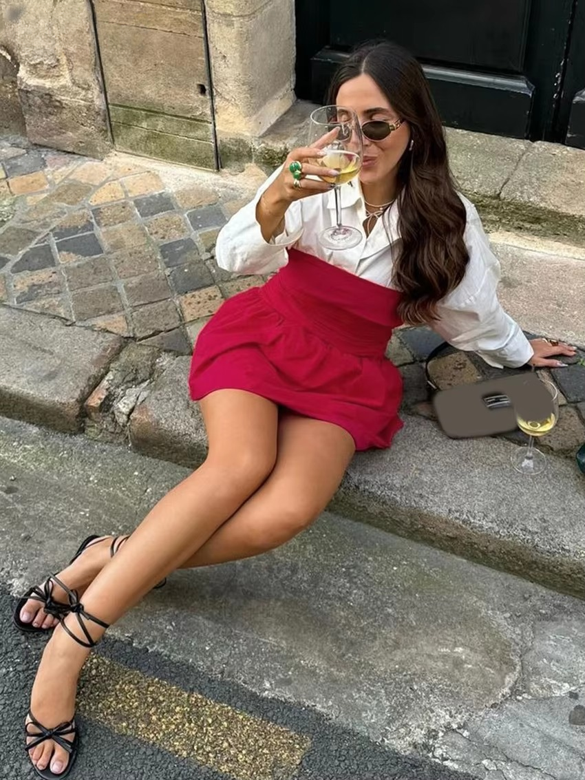 Casual Loose Shirt With Strap Mini Dress Cotton Two Pieces Set