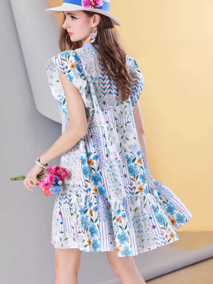 Casual Loose Short Sleeve Lightweight Ruffle Hem Holiday Beach Boho Sundress