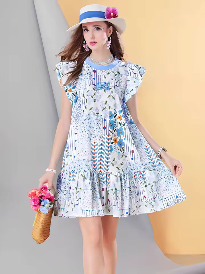 Casual Loose Short Sleeve Lightweight Ruffle Hem Holiday Beach Boho Sundress