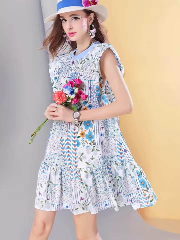 Casual Loose Short Sleeve Lightweight Ruffle Hem Holiday Beach Boho Sundress