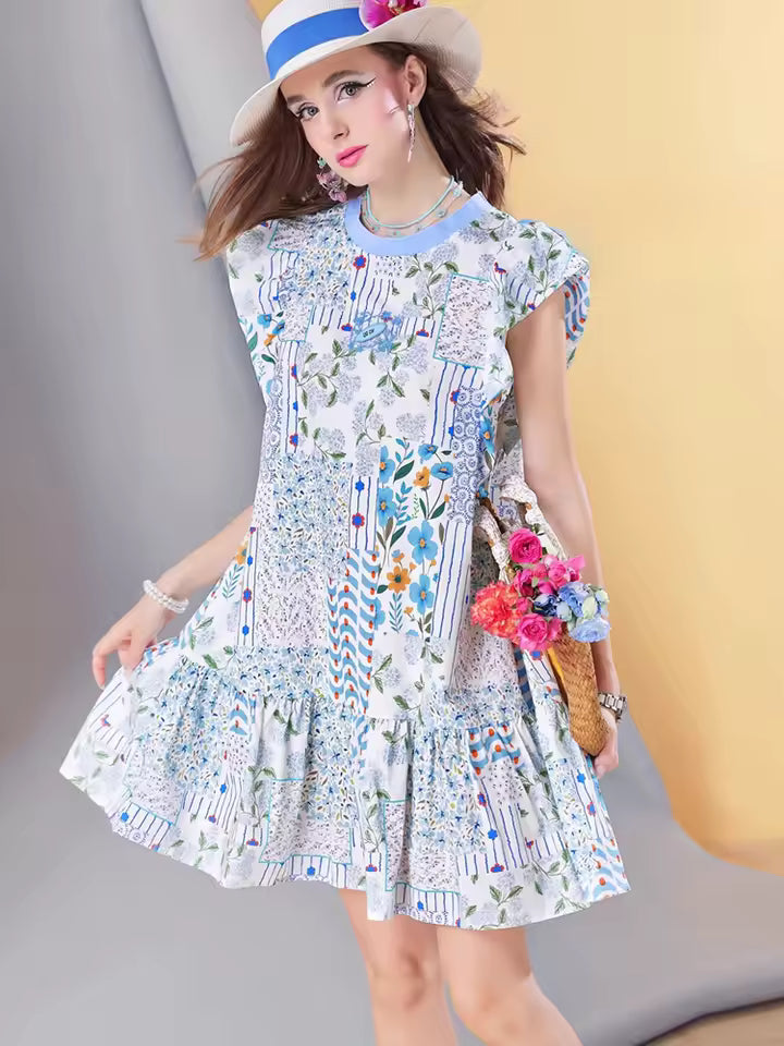 Casual Loose Short Sleeve Lightweight Ruffle Hem Holiday Beach Boho Sundress