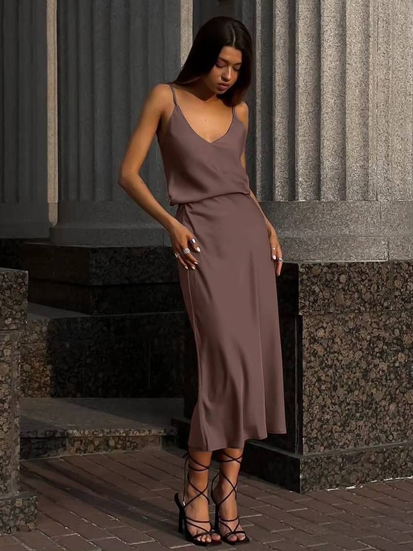 Casual Loose Sleeveless Tank Top With High Waist Midi Skirt 2 Piece Sets