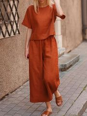 Casual Loose Solid Color Shirt And Pants Two Piece Set