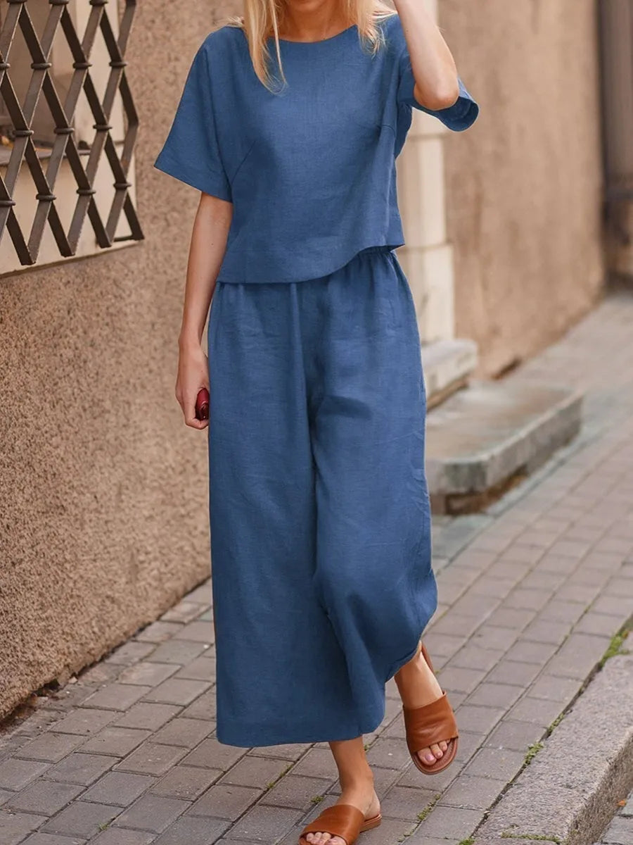 Casual Loose Solid Color Shirt And Pants Two Piece Set