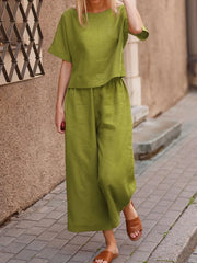 Casual Loose Solid Color Shirt And Pants Two Piece Set