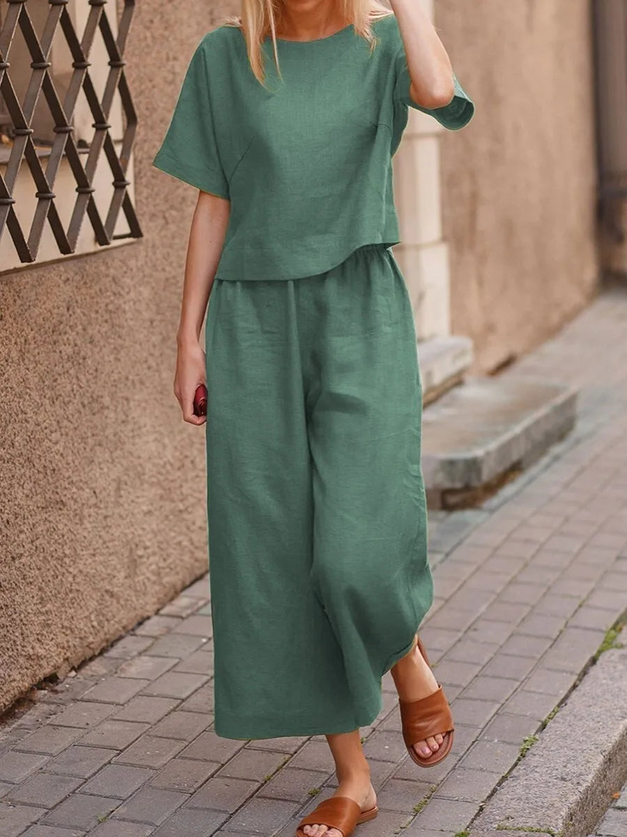 Casual Loose Solid Color Shirt And Pants Two Piece Set