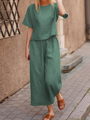 Casual Loose Solid Color Shirt And Pants Two Piece Set