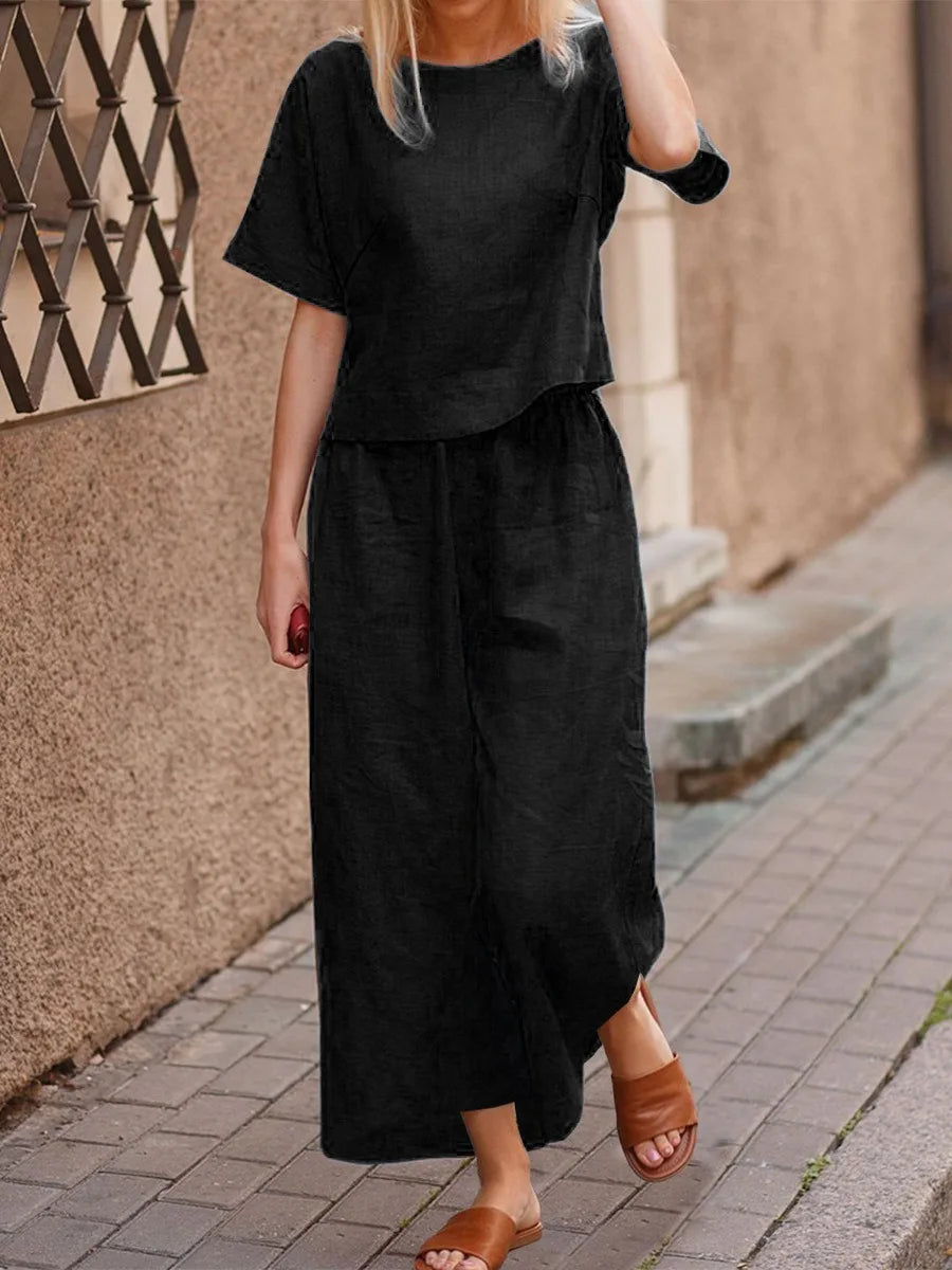 Casual Loose Solid Color Shirt And Pants Two Piece Set