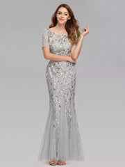 Casual Mermaid Prom Short Sleeves Formal Maxi Dress