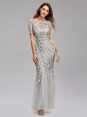 Casual Mermaid Prom Short Sleeves Formal Maxi Dress