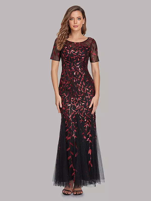 Casual Mermaid Prom Short Sleeves Formal Maxi Dress
