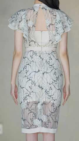 Casual O-Neck Patchwork Short Sleeve Zipper Lace Mini Dress