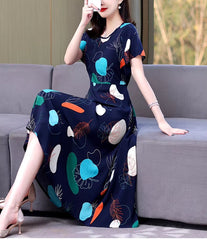 Casual O-Neck Print Knee-Length Loose Midi Dress