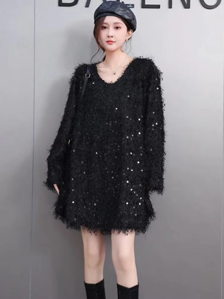 Casual O-Neck Pullover Loose Mini Sweater Dresses