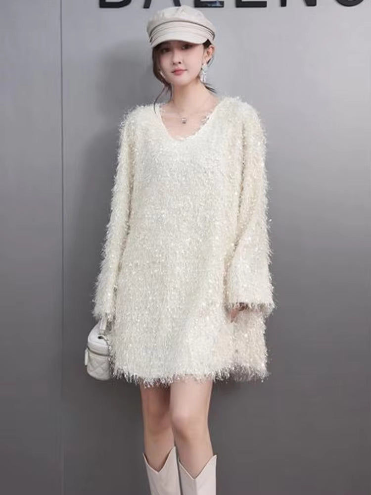 Casual O-Neck Pullover Loose Mini Sweater Dresses