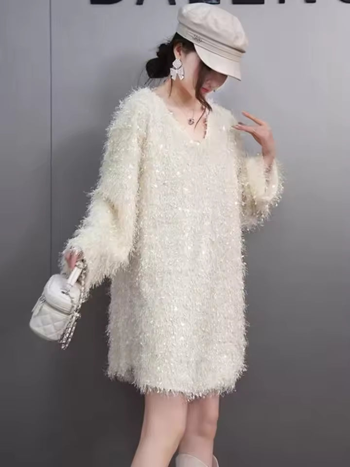 Casual O-Neck Pullover Loose Mini Sweater Dresses