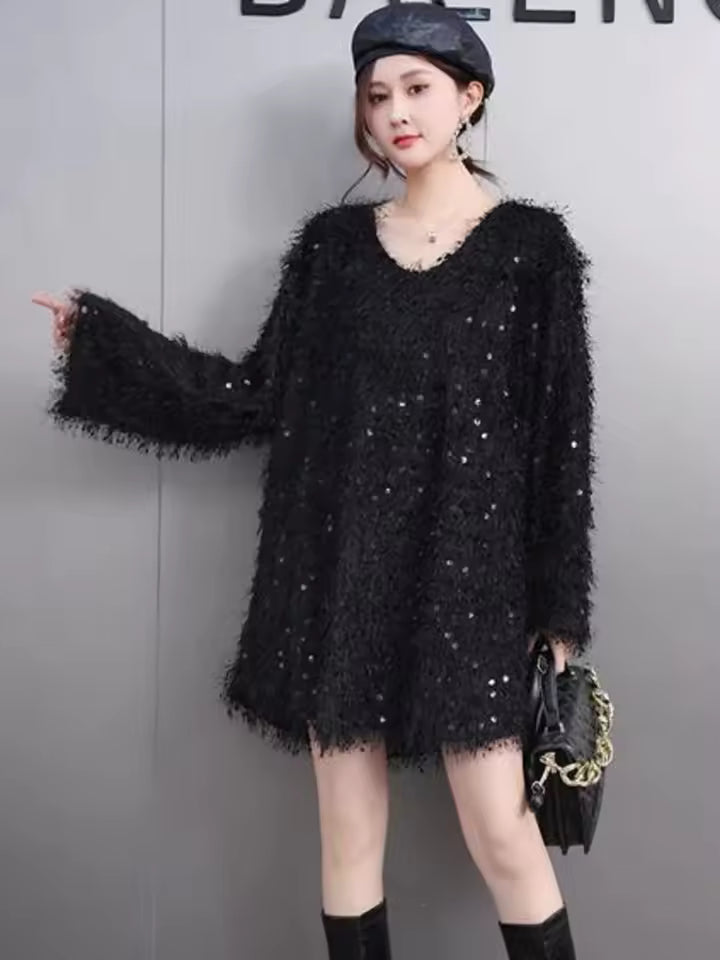 Casual O-Neck Pullover Loose Mini Sweater Dresses