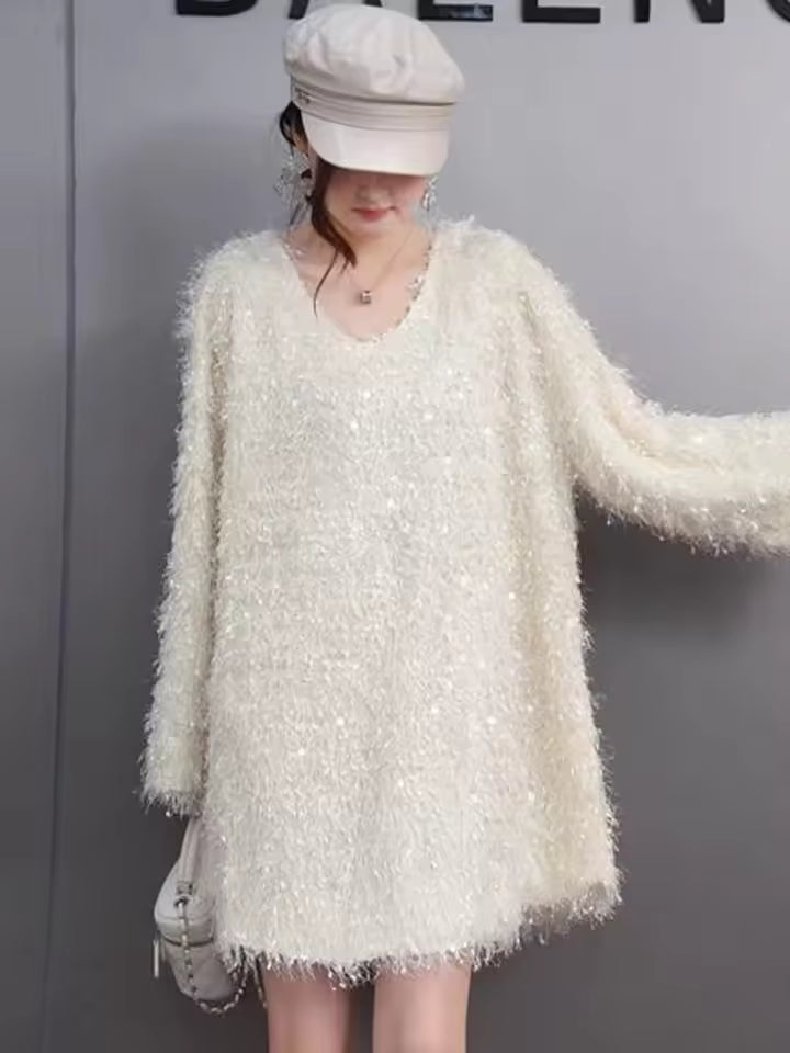 Casual O-Neck Pullover Loose Mini Sweater Dresses