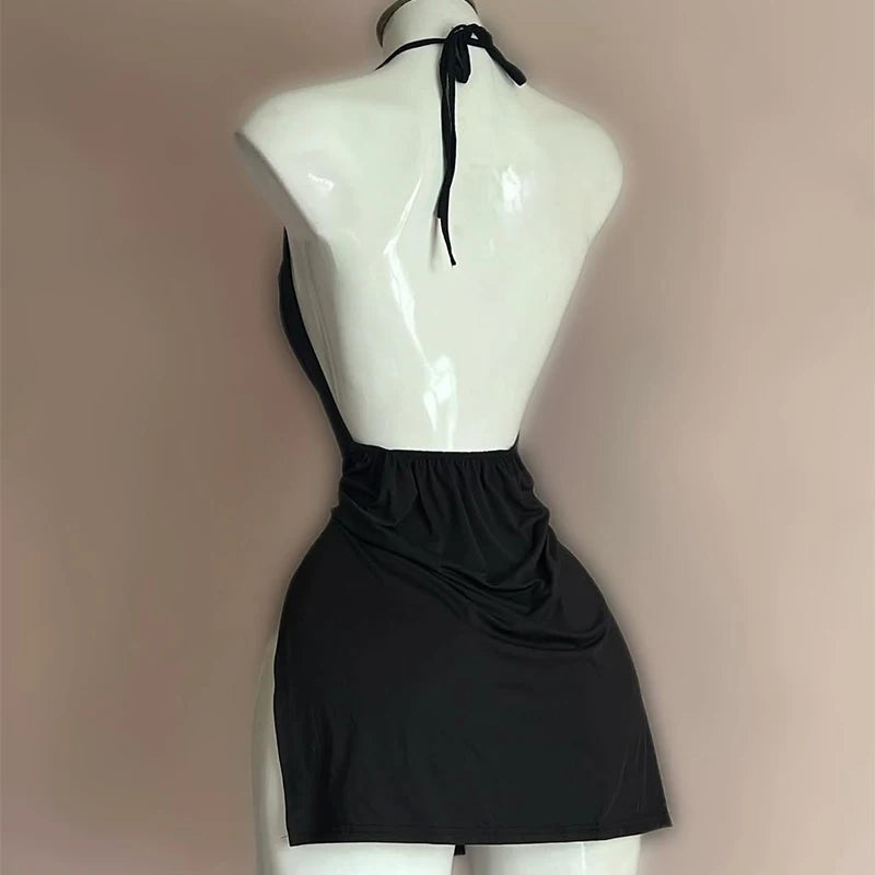 Casual O-Neck Pullover Sleeveless Backless Halter Camisole Bodycon Mini Dress