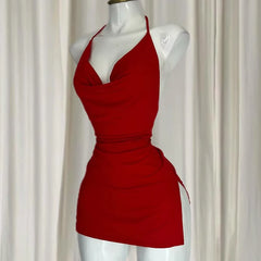 Casual O-Neck Pullover Sleeveless Backless Halter Camisole Bodycon Mini Dress