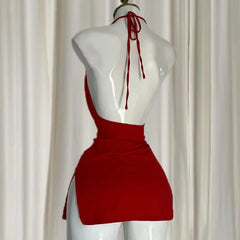 Casual O-Neck Pullover Sleeveless Backless Halter Camisole Bodycon Mini Dress
