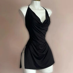 Casual O-Neck Pullover Sleeveless Backless Halter Camisole Bodycon Mini Dress